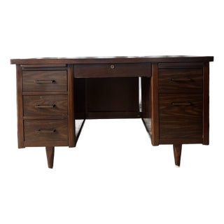 Vintage MCM Wood Veneer Desk For Sale