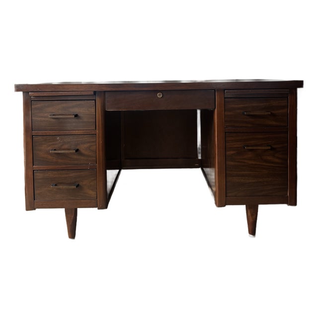 Vintage MCM Wood Veneer Desk For Sale
