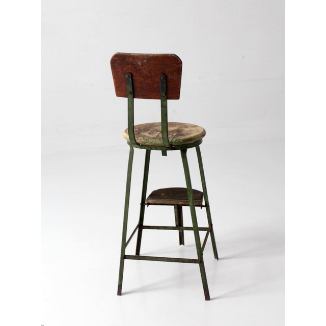 Green Antique Industrial Drafting Chair With Step For Sale - Image 8 of 18