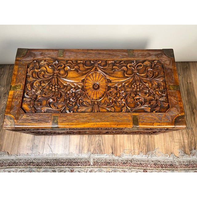1970s Chinese Export Carved Camphor Wood Dowry Chest For Sale In Boston - Image 6 of 9