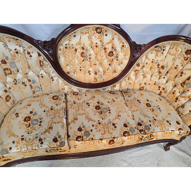 Vintage Kimball Victorian Style Carved Wood Triple Back Settee Sofa For Sale - Image 6 of 9