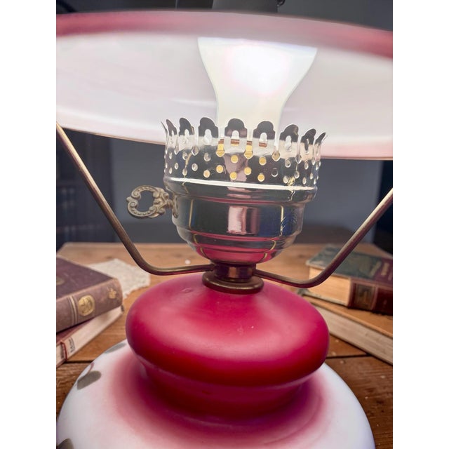 Vintage Hurricane Gone With the Wind Electric Lamp Hand Painted Flowers For Sale - Image 9 of 10