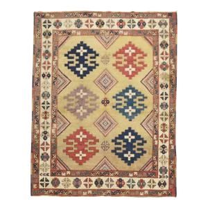 Vintage Geometric Turkish Square Rug, 4'5'' X 5'3''