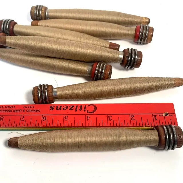 Early 20th Century Early 20th Century Factory Reclaimed Wrapped Quills Industrial Cottage Core Textile Supply- Set of 8 For Sale - Image 5 of 5