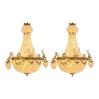 Late 20th Century French Louis XVI Gold Deer Chandeliers - Pair For Sale