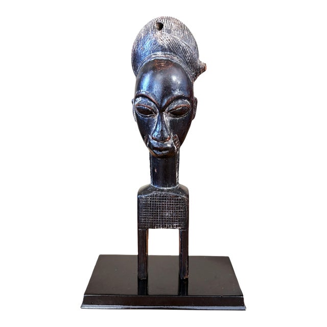 Old Baule Heddle Pulley With Female Head Côte D’Ivoire 10" H W/Stand For Sale