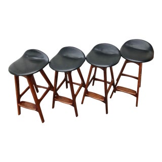 Vintage Mid Century Danish Modern Erik Buch Od61 Bar Stools for Oddense Maskinsnedkeri (Set of Four) For Sale