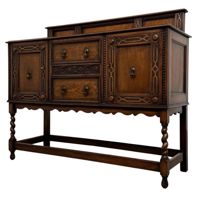 Antique Early 20th Century English Jacobean Oak Sideboard For Sale - Image 4 of 13
