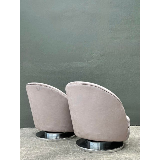 Late 20th Century Vintage Milo Baughman for Thayer Coggin Clamshell Swivel Chairs - A Pair For Sale - Image 5 of 12