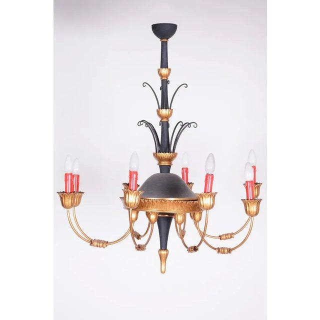 Empire Chandelier in Carved Pear, Steel & Gold Leaves, Austria, 1800s For Sale - Image 5 of 13