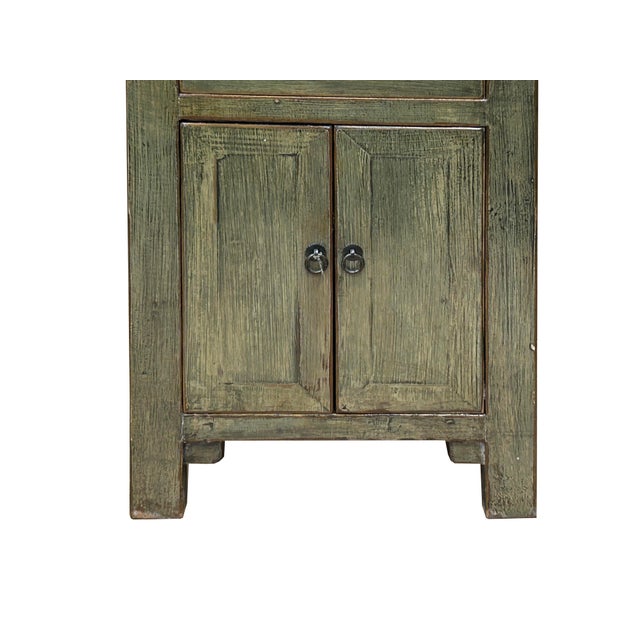 Distressed Marks Light Olive Green Drawer End Table Nightstand For Sale In San Francisco - Image 6 of 9