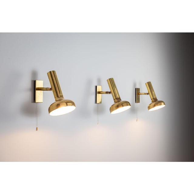 Mid-Century Modern Vintage Brass Adjustable Wall Lamps, 1970s, Set of 3 For Sale - Image 3 of 18