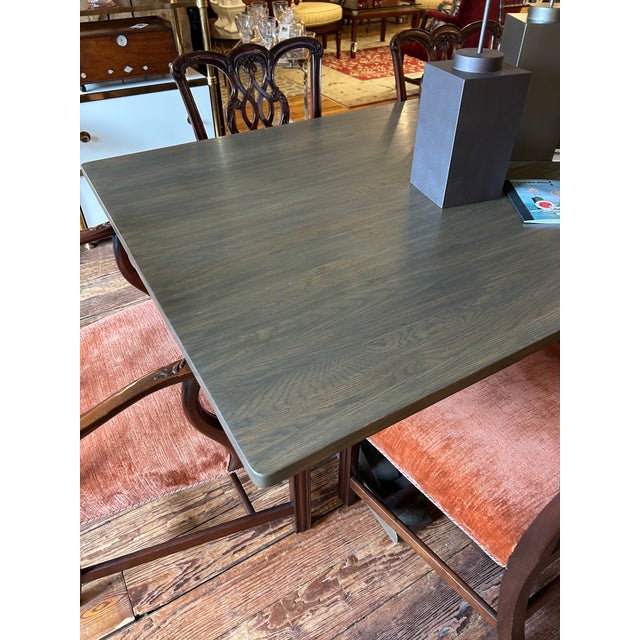 Transitional Large Trestle Dining Table For Sale - Image 3 of 10