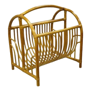 Vintage Bamboo Hollywood Regency Tiki Rattan Magazine Rack Stand Holder
