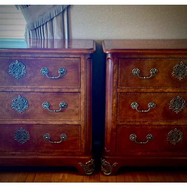 Pair (2) Henredon Three Drawer Chests of Drawers-Nightstands Gorgeous Bookend Matched Wood For Sale - Image 11 of 12