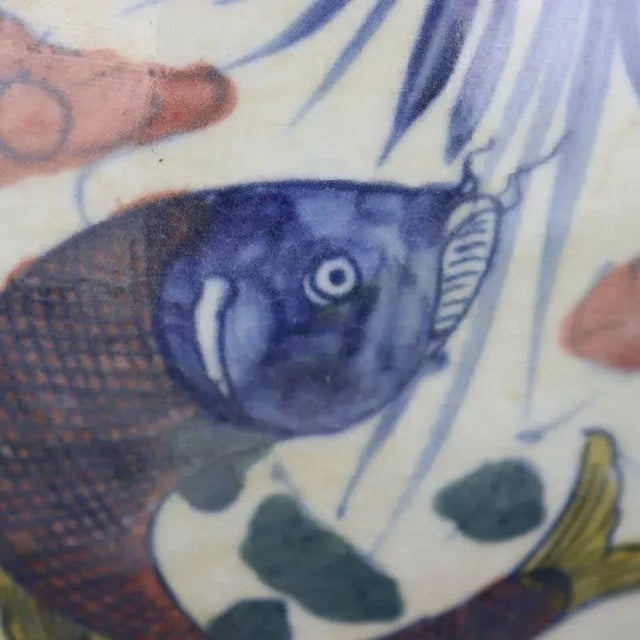 Chinese Vintage Ceramic Pot,Gold Ground Blue and White Famille Verter Porcelain Jar Hand Painted Fish and Waterweed Pattern For Sale - Image 4 of 6