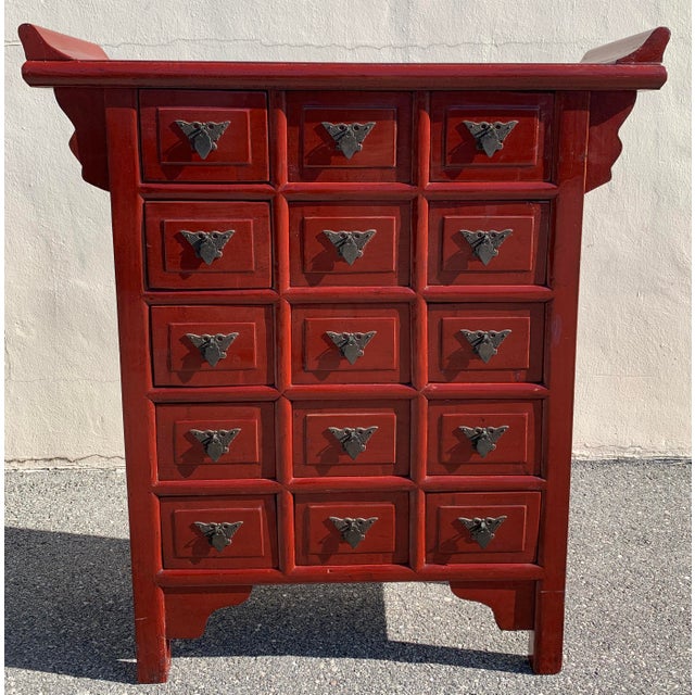 20th Century Chinese Red Lacquered Multi Drawer Apothecary Chest