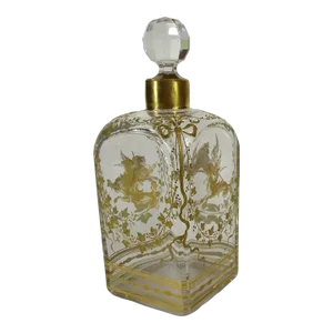 Antique Liquor Bottle or Wine Decanter Hand Blown Gold Leaf Painted Decorative