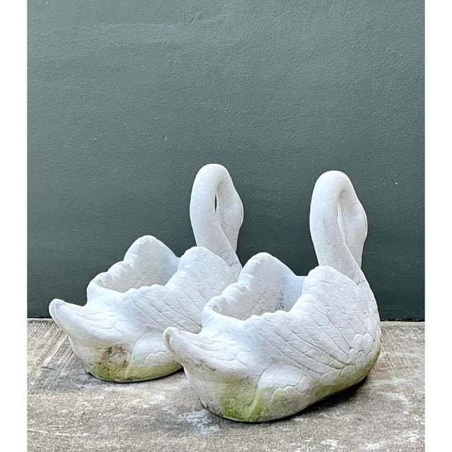 Vintage Cast Concrete Swan Planters - Pair For Sale - Image 4 of 12