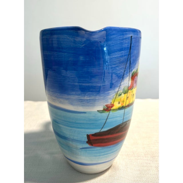 Mid 20th Century Mid 20th Century Mid-Century Modern Vietri La Fenice Hand-Painted Italian Seascape Ceramic Pitcher For Sale - Image 5 of 6