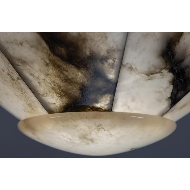 French Art Deco Alabaster and Brass Pendant Light with Segmented Shade, 1920s For Sale - Image 4 of 18