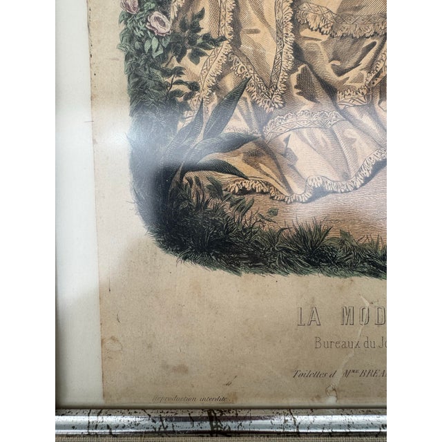 Victorian 1871 La Mode Illustrée Hand-Colored French Fashion Plate No. 25 – Framed Victorian Parisian Print For Sale - Image 3 of 12