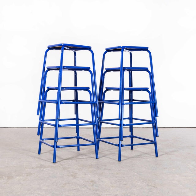 French Bright Blue Laboratory Stools, 1970s, Set of 6 For Sale - Image 9 of 18