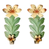 1920s Antique Italian Boho Chic Hollywood Regency Flora Tole Tiebacks - Set of 2. For Sale