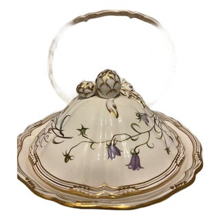 Late 20th Century Spode Campanula Round Covered Vegetable & Oval Serving Platter Blue Y8283-F For Sale