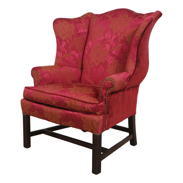 1990s Stickley Colonial Williamsburg Chippendale Style Wing Back Easy Chair For Sale