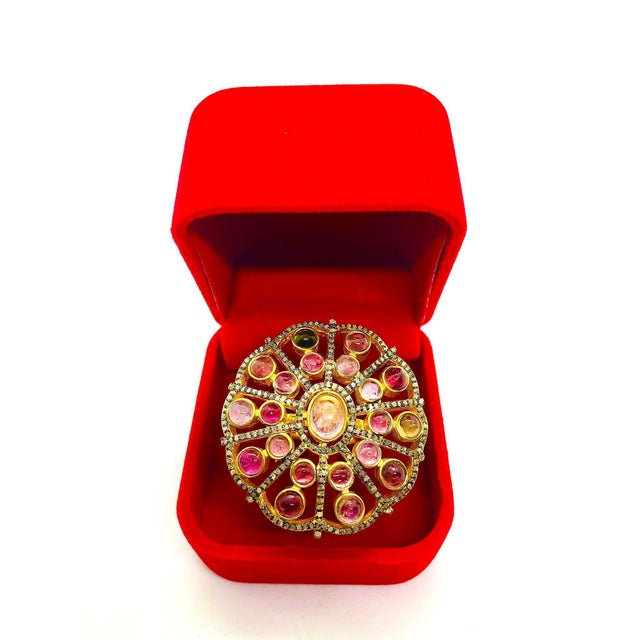 Contemporary Bochic “Orient” Diamond & Multi Color Tourmaline Ring Set In 18K Gold & Silver For Sale - Image 3 of 7