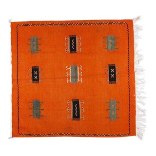 Berber Rug Handwoven Wool With Orange Organic Dye For Sale