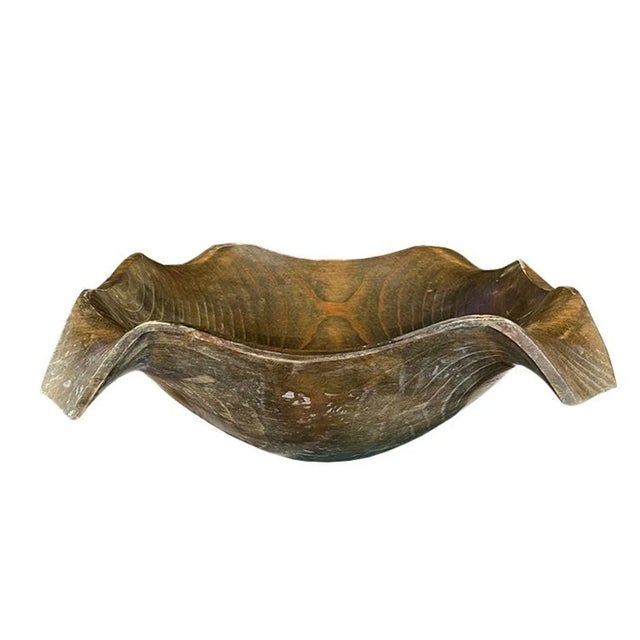 1960s 1960s Large Rustic Carved Wood Draped Bowl or Handkerchief Vessel For Sale - Image 5 of 5