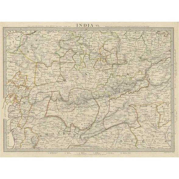 Antique Map of the Region of Malwa in India, 1833 For Sale