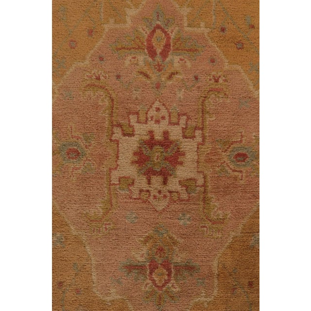 Antique Tribal Oushak Rug in Gold, Pink, Beige Floral Medallion Pattern For Sale In New York - Image 6 of 8