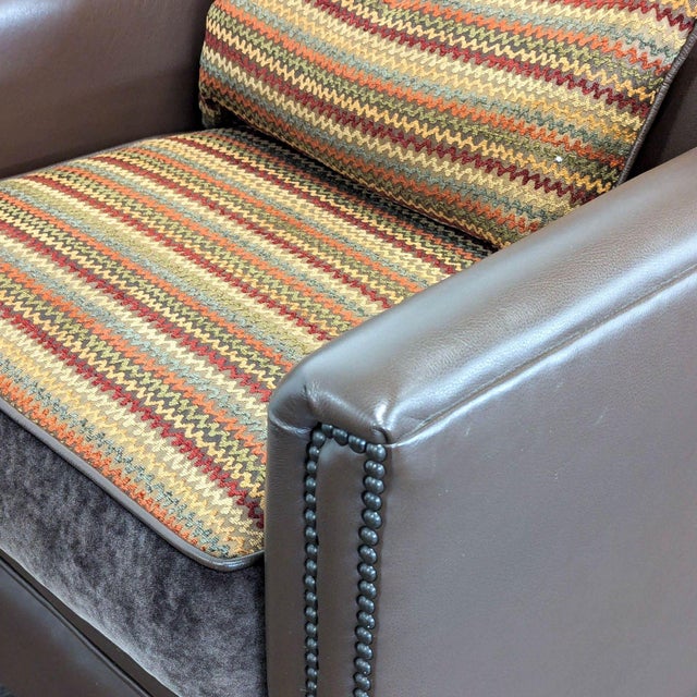 Brown Leather Lounge Chair With Decorative Cushion For Sale In San Francisco - Image 6 of 8