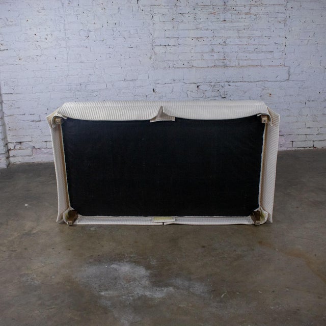 Late 20th Century MCM to Modern Slipper Style Loveseat or Armless Sofa Off White Textured Stripe Upholstery For Sale - Image 14 of 18
