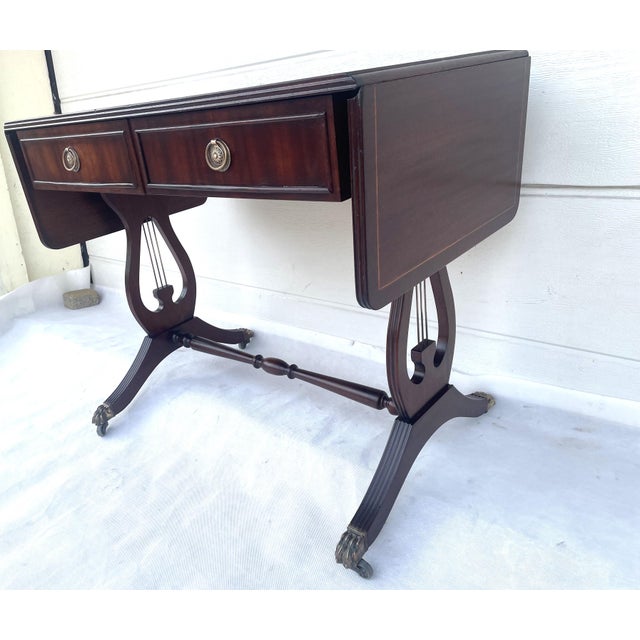 Brown Large English Regency Neoclassical Table with Drop-Leaf, 1950s For Sale - Image 8 of 18