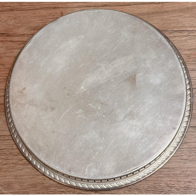 Vintage Eales of Sheffield Etched Silver Plate Pierced Gallery Serving Tray, 10" Dia For Sale In Dallas - Image 6 of 8