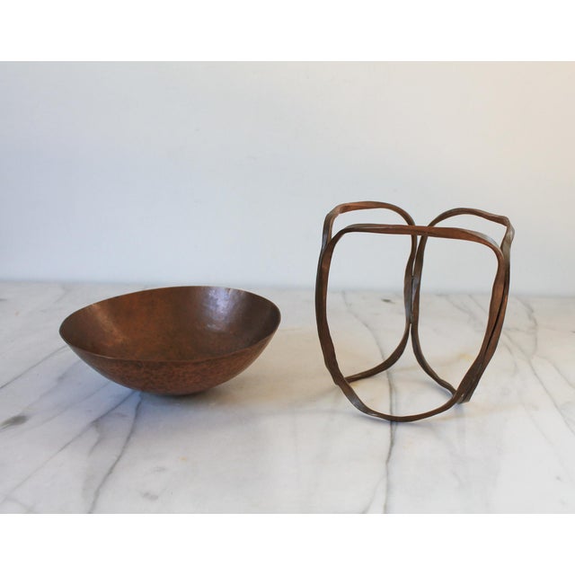 Mid 20th Century Vintage Hand Forged Copper Brutalist Bowl on Stand For Sale - Image 5 of 10