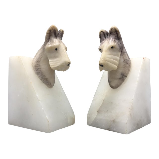 Vintage Italian Alabaster Dog Bookends - a Pair For Sale