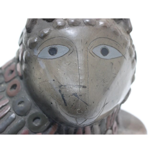 Mid-Century Artisan Created Smiling Lion Sculpture in Clay Earthenware.