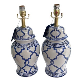 Blue and White Ginger Jar Table Lamps - A Pair For Sale