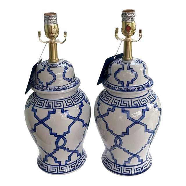 Blue and White Ginger Jar Table Lamps - A Pair For Sale