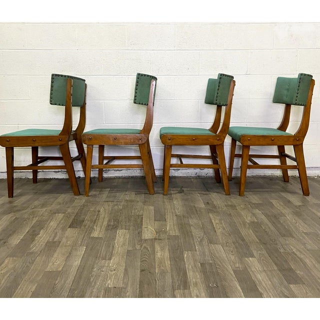 Vintage Mid Century Modern MCM Green Vinyl Dining Chairs Set of 4
