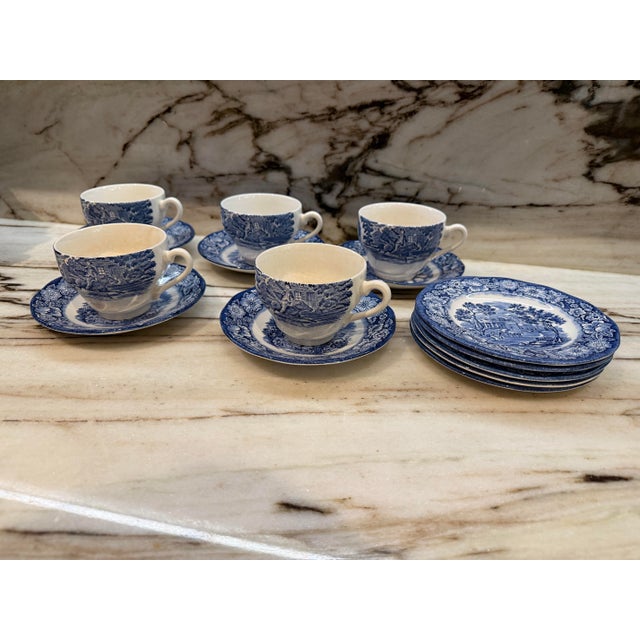 Mid 20th Century Mid 20th Century English Blue and White Tea Set, Service for 5 For Sale - Image 5 of 6