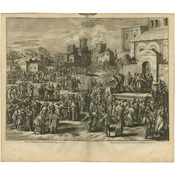 Mid 18th Century J. Luyken, Peter's Sermon at Pentecost, 1743, Print For Sale - Image 5 of 5