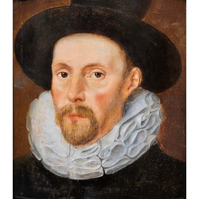 Portraiture 17th Century Flemish School-Portrait of a Dutch Man W/Ruff Collar & Black Hat- Oil Painting For Sale - Image 3 of 7