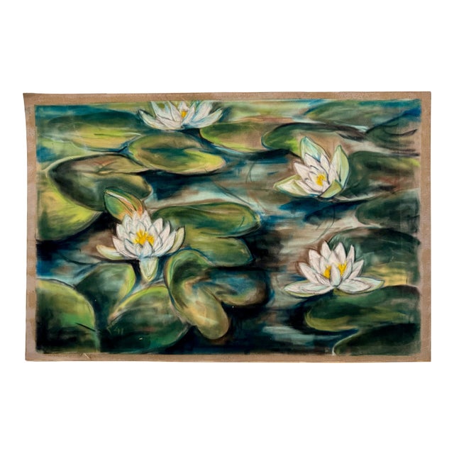 Henry Emil Salloch Original Pastel on Paper Water Lilies on a Shaded Pond, 1941. For Sale