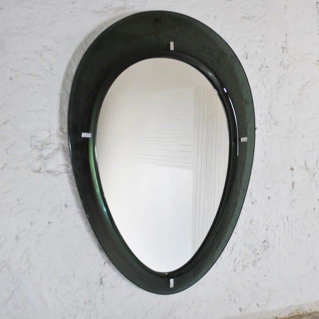 Forest Green Cristal Art Mirror with Side Frame in Glass, 1950s For Sale - Image 8 of 9